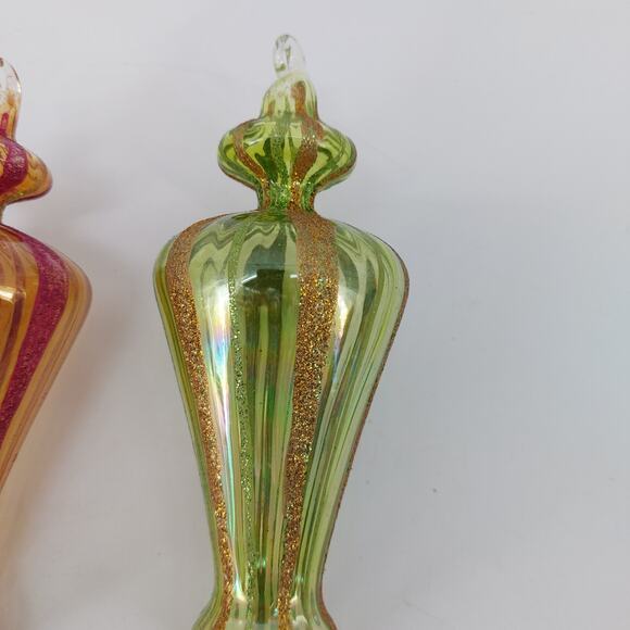(3) Vtg Art Blown Glass Drop Christmas Ornament Pink Green - Picture 8 of 16